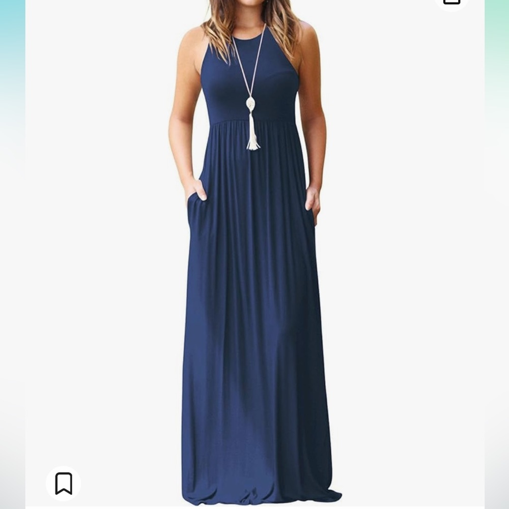 GRECERELLE Women's Sleeveless Racerback Maxi Dress Navy Long Dresses w/ Pockets